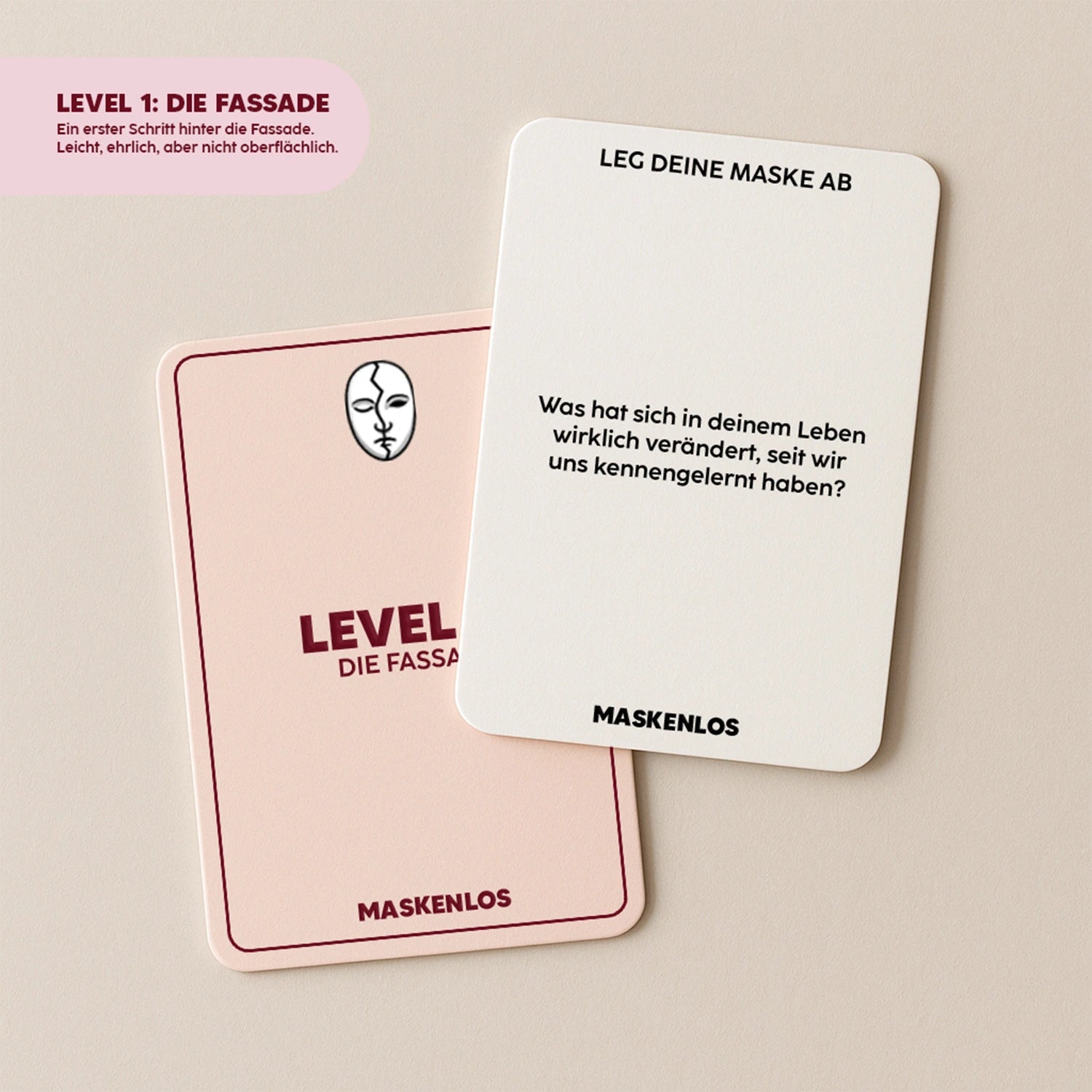 Beziehungsedition Level 1 – Maskenlos Kartenspiel: ehrliche Fragen für Paare, um Vertrauen und emotionale Nähe aufzubauen