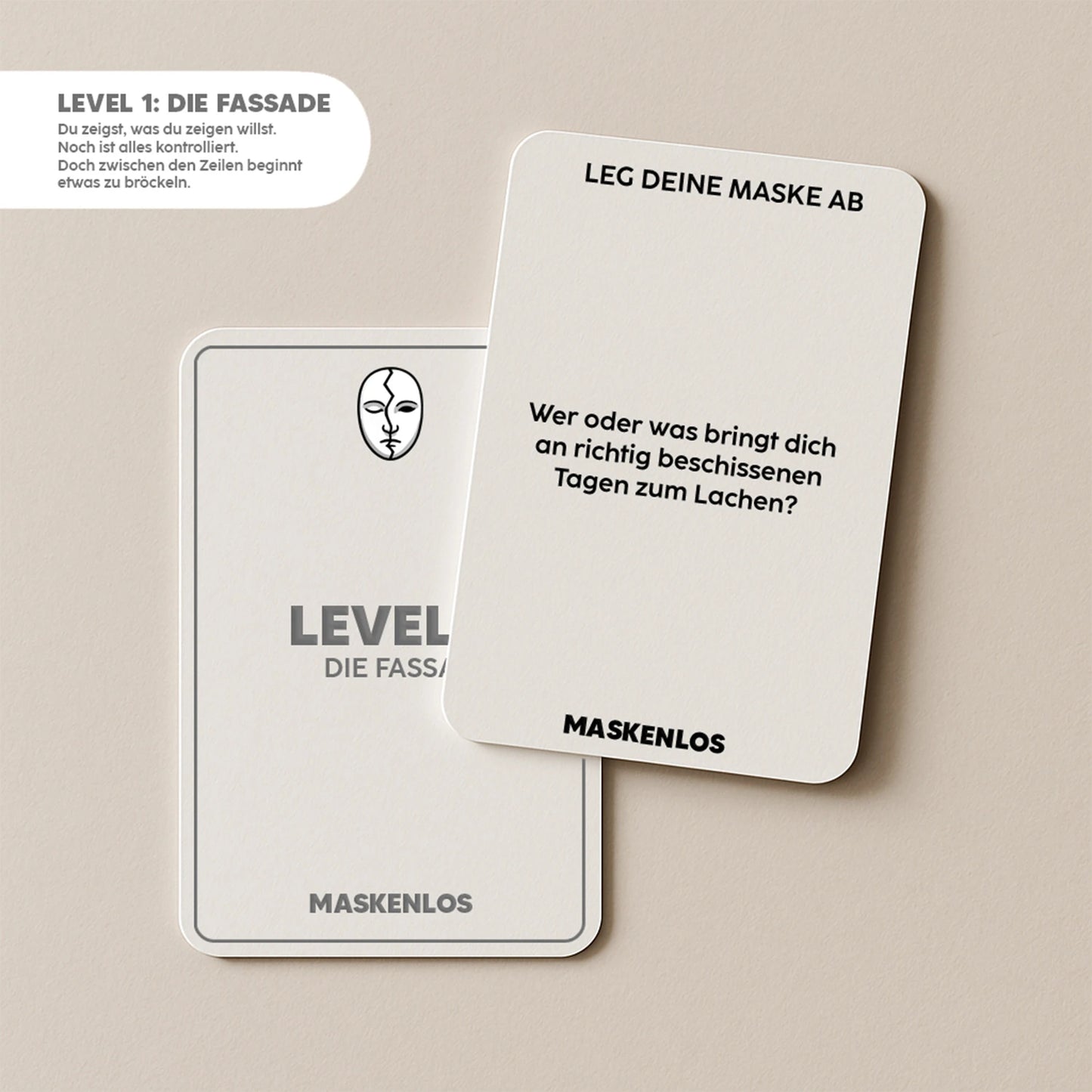 Level 1 der Maskenlos Original Edition – Fragespiel mit leichten Fragen für ehrliche Gespräche über Alltag, Gedanken und erste Eindrücke