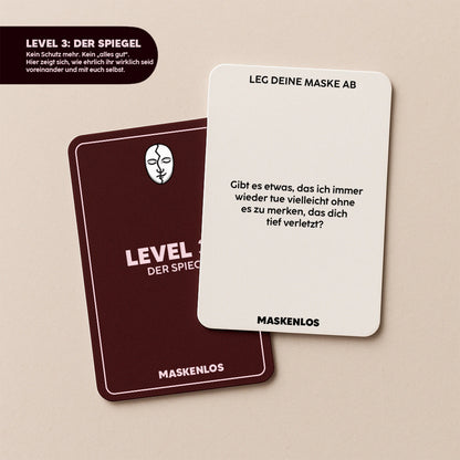Level 3 der Maskenlos Beziehungsedition – tiefgehendes Fragespiel für Paare über Selbstannahme, Heilung und emotionale Klarheit
