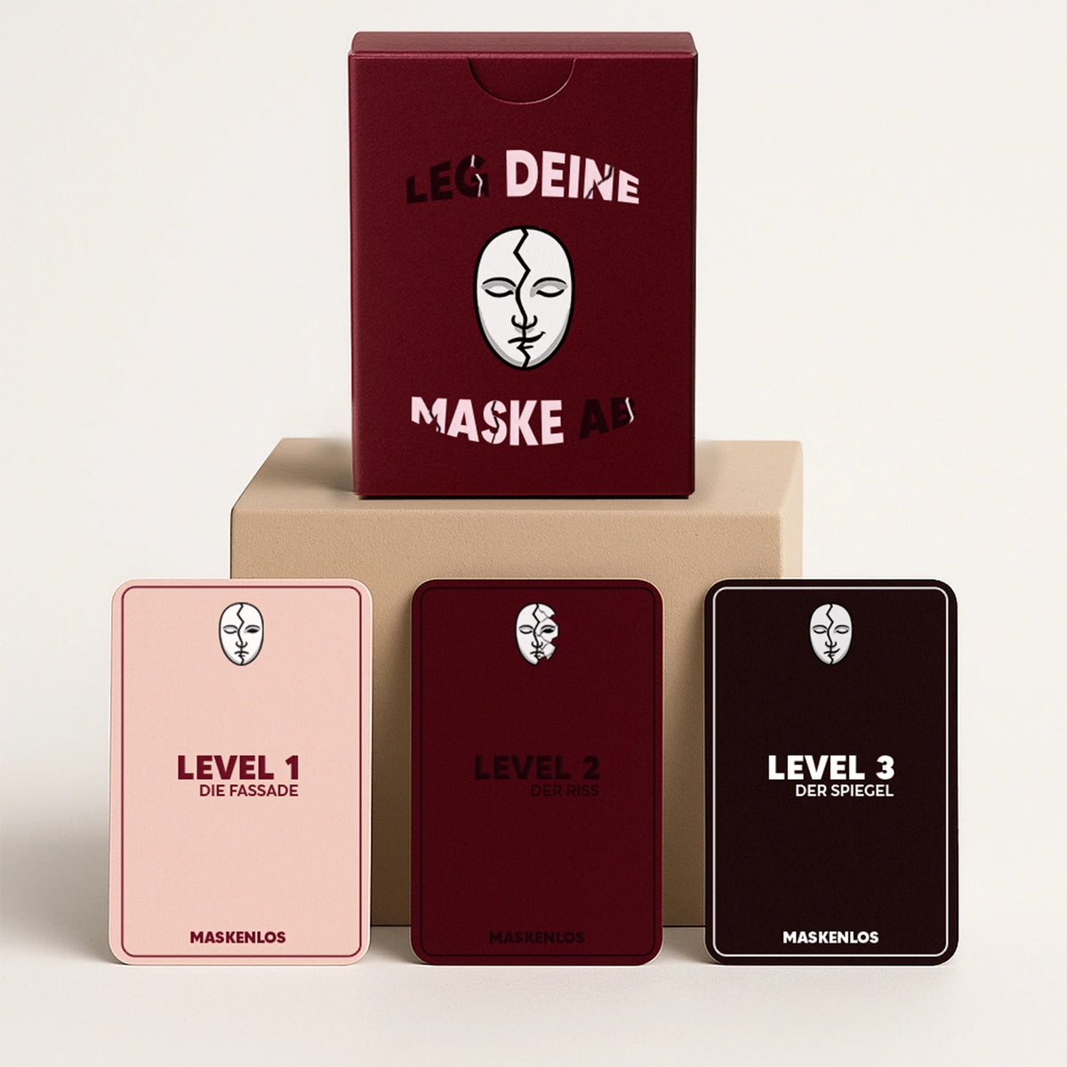Maskenlos Beziehungsedition – tiefgründiges Fragespiel für Paare mit 105 Karten in stilvoller weinroter Box für echte Gespräche
