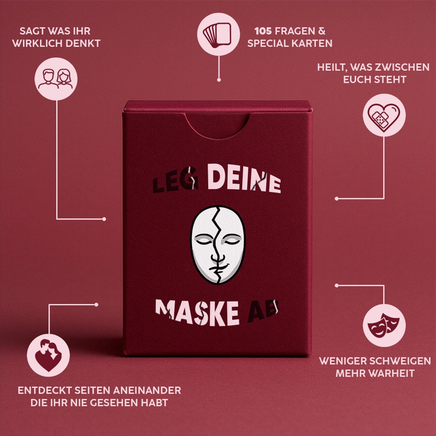 Maskenlos Beziehungsedition Tuck Box – minimalistische Spielverpackung für Paare mit tiefgründigen Fragen zur Beziehung